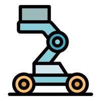 Wheeled robot arm lifting a package, futuristic delivery and automation icon vector