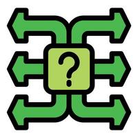 Question mark making decision with multiple green arrows vector