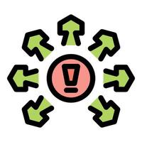 Arrows pointing to central exclamation mark representing problem solving and decision making vector