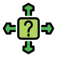 Question mark with four arrows pointing in different directions vector