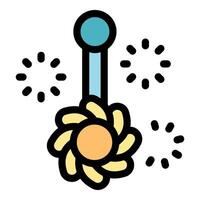 Navel piercing showing a flower with sparkles around vector
