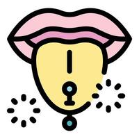 Tongue piercing showing through open mouth, oral body modification vector