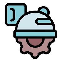 Futuristic grinding machine processing data with code bracket icon vector