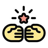 Two hands holding together creating a shining star, teamwork and success concept vector