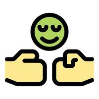 Two hands reaching each other with smiling face, showing respect, agreement or reconciliation vector