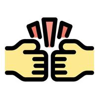 Two hands doing a fist bump generating energy sparks vector