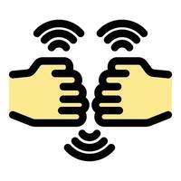 Two hands doing a fist bump and generating wireless signals vector