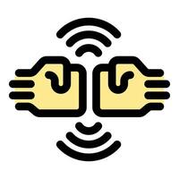 Two hands communicating and transferring wireless signal icon vector