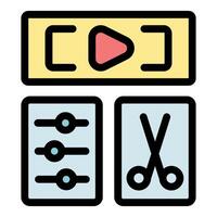 editing software interface with play button, sliders and scissors icon vector