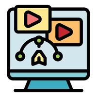 editing software managing and arranging clips on computer screen vector