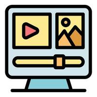 editing software displaying and image on monitor with timeline slider vector