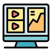 Computer monitor displaying growing chart and play buttons for marketing analysis vector