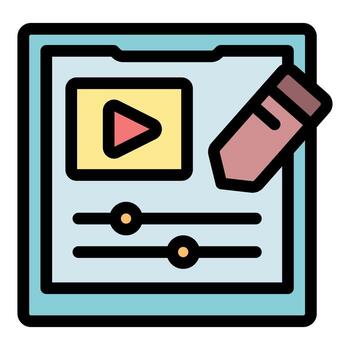 Content creator editing on tablet with stylus, adjusting settings and adding notes for social media vector