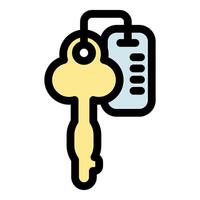 Hotel key with key tag hanging, access control and security concept vector