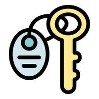 Golden key with key tag hanging, access and security concept vector