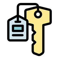 Hotel key with label hanging, accessing accommodation and security vector