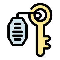 Hotel key with key tag hanging, access control and room security vector