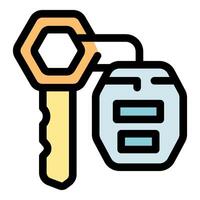 Key with hexagonal head and keyring opening a padlock vector