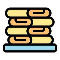 Stack of rolled towels resting on shelf in bathroom or spa vector