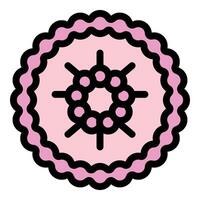 Pink circular label featuring a decorative element resembling a beaded wheel vector