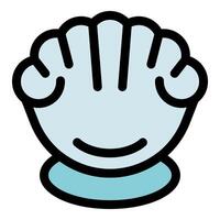 Scallop seashell resting on light blue surface with white background vector