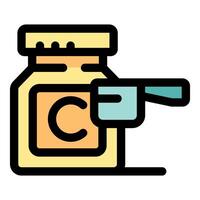 Vitamin c container with measuring spoon representing daily dose vector