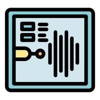 Voice recognition software analyzing sound wave on monitor vector