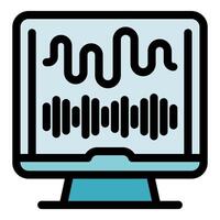 Computer monitor displaying soundwave and audio signal for music production vector