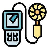 Anemometer measuring wind speed and displaying data on screen vector
