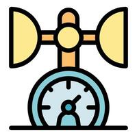 Gravity scale measuring weight with clock and trays displaying balance and precision vector