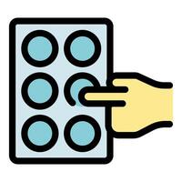 Hand pushing button on control panel, making a choice vector