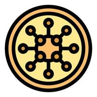 Round futuristic button showing interconnected nodes representing a network hub vector