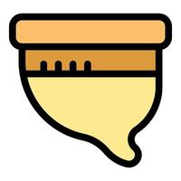 Menstrual cup being held upright showing measurement lines vector