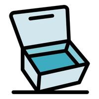 Empty open box tilting on a surface, packaging concept vector