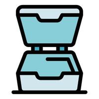 Open empty lunchbox or food container with lid up, ready to be filled vector