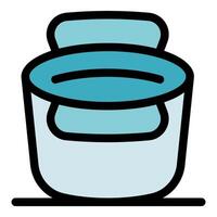 Open paint bucket with lid and handle showing blue paint inside vector