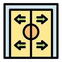 Elevator doors closing with arrows showing movement direction vector