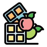 Apple and pear resting on waffle iron, representing healthy breakfast vector