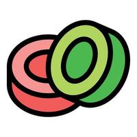 Round sliced maki sushi roll with avocado and salmon showing concentric circles vector