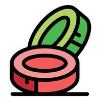 Open cosmetic cream package displaying vibrant red content and green lid vector
