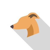 Greyhound dog head logo showing long muzzle and folded ear in flat design vector