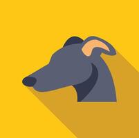 Greyhound dog head looking right with long shadow on yellow background vector