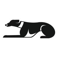 Greyhound dog lying down wearing a collar, side view silhouette vector