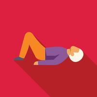 Senior man performing core exercise on red background vector