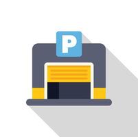 Parking garage building with closed shutter door and p sign, flat design with long shadow vector