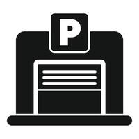 Parking garage building with closed roller door and parking sign vector