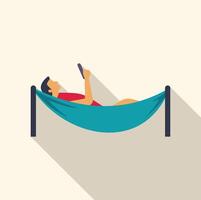 Man relaxing in hammock reading electronic book with long shadow vector