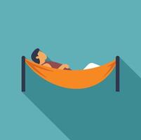 Man relaxing lying on orange hammock vector