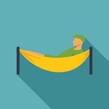 Man relaxing in yellow hammock, rest, vacation and summer vibes vector