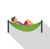 Man relaxing in green hammock with pillow, summer vacation concept vector